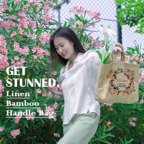 LINEN BAMBOO-HANDLED BAG