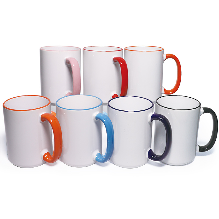 15oz Ceramic Mug with Colored Rim & Handle