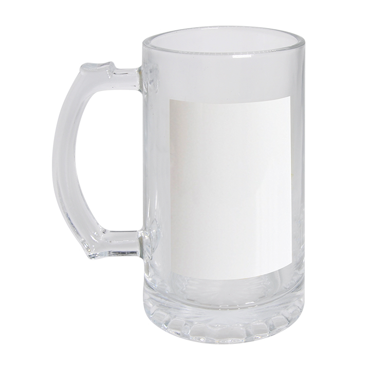 16oz Glass Beer Mug with 6*9cm White Patch (Φ8.0*H15.3cm)