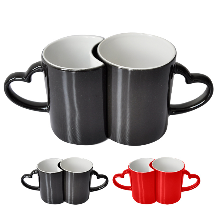 Ceramic Heart Handle Color Changing Couple Mugs