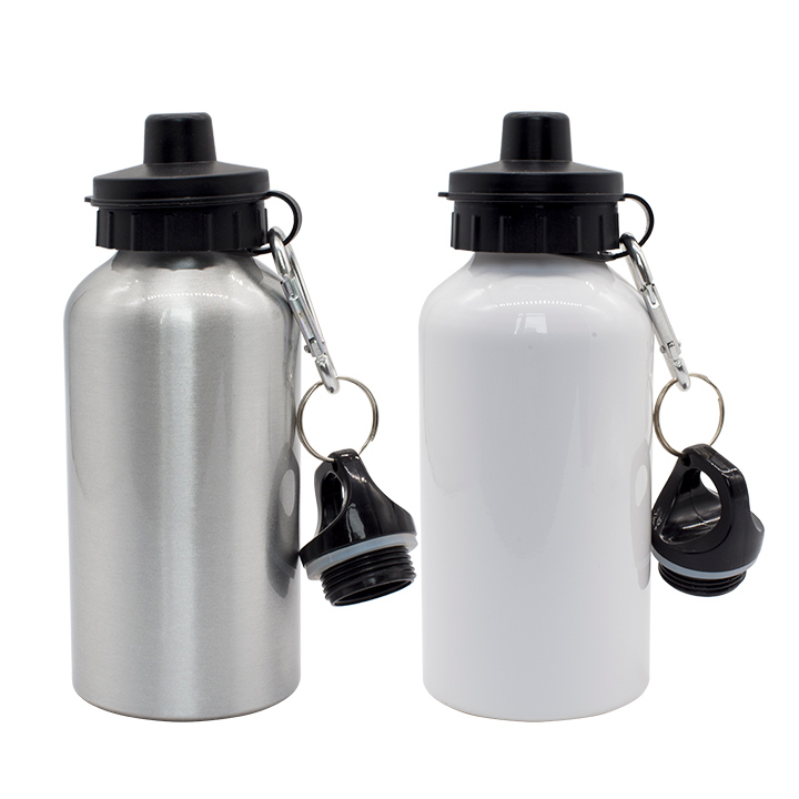 400ml Aluminum Bottle with Two Lids (Silver/White)