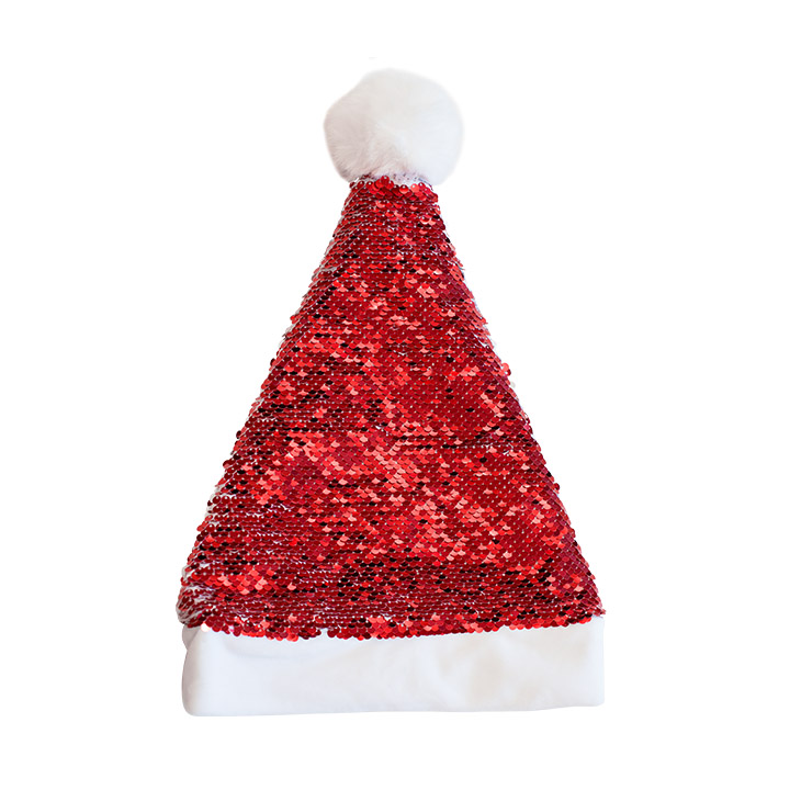 Sublimation Flip Sequin Santa Hat With Detachable Snowball, Child Size