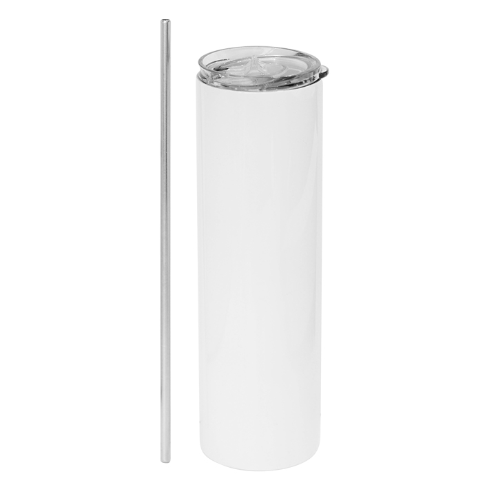 20oz Stainless Steel Tumbler with Straw, White