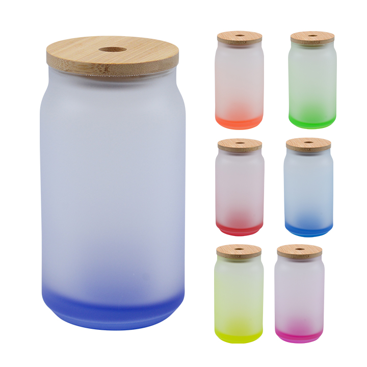 500ml Sublimation Glass Mason Jar(Frosted,Gradient Color) with Bamboo Lid