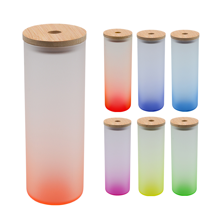 500ml Sublimation Skinny Glass Bottle(Frosted,Gradient Color) with Bamboo Lid