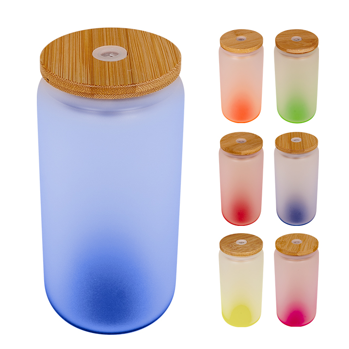 500ml Sublimation Glass Mason Jar(Frosted,Gradient Color) with Bamboo Lid